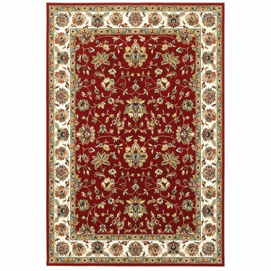 8' X 11' Red And Ivory Oriental Area Rug