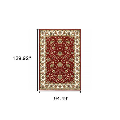8' X 11' Red And Ivory Oriental Area Rug