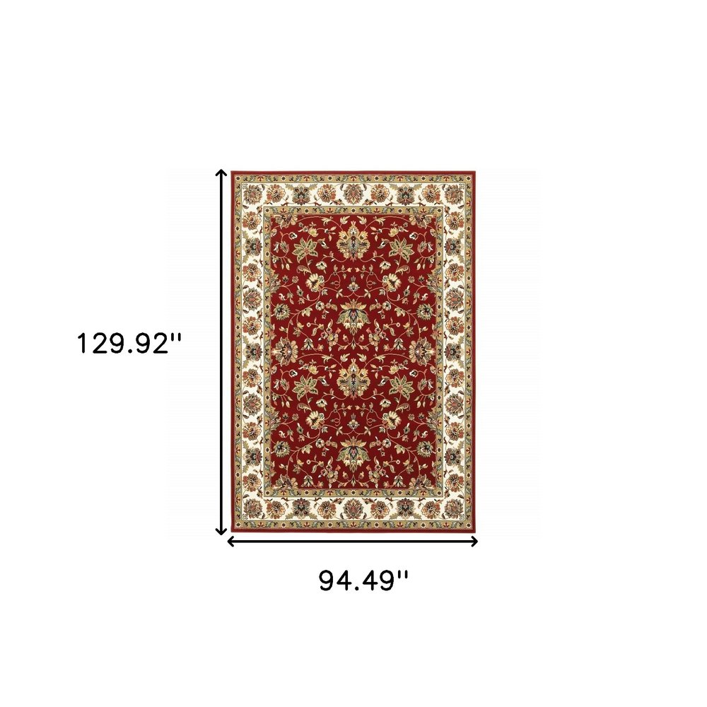 8' X 11' Red And Ivory Oriental Area Rug