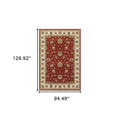 8' X 11' Red And Ivory Oriental Area Rug