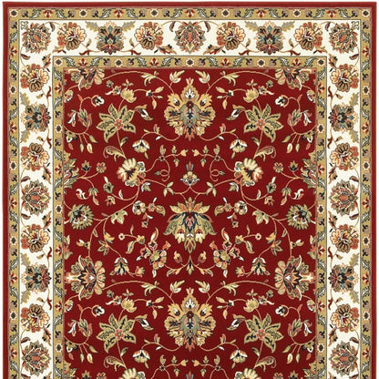 7' X 10' Red Ivory Machine Woven Floral Oriental Indoor Area Rug