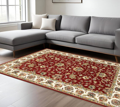 8' X 11' Red And Ivory Oriental Area Rug
