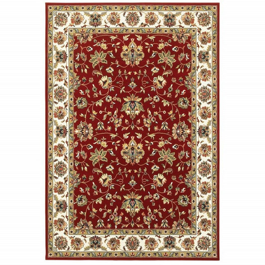 10' X 13' Red And Ivory Oriental Area Rug