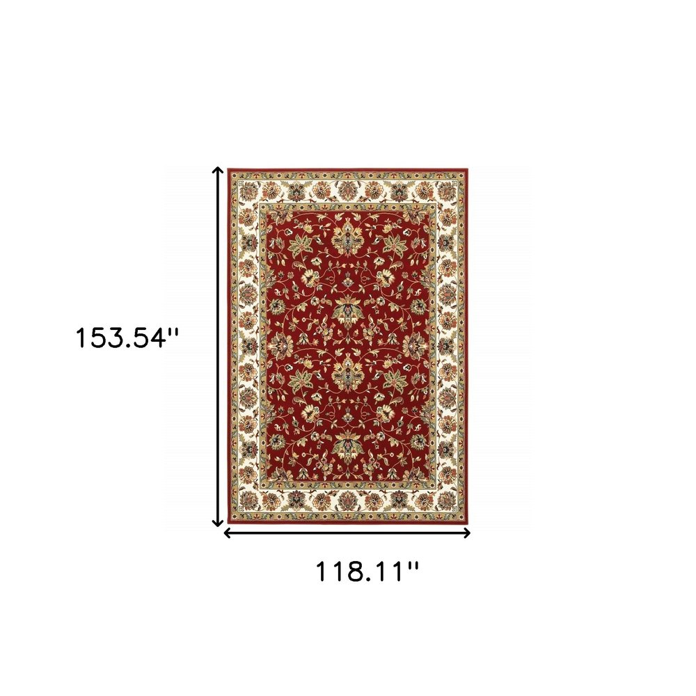 10' X 13' Red And Ivory Oriental Area Rug