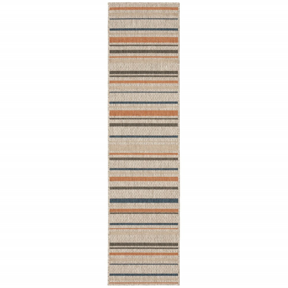 7' X 9' Blue And Gray Striped Indoor Outdoor Area Rug