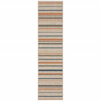 7' X 9' Blue And Gray Striped Indoor Outdoor Area Rug