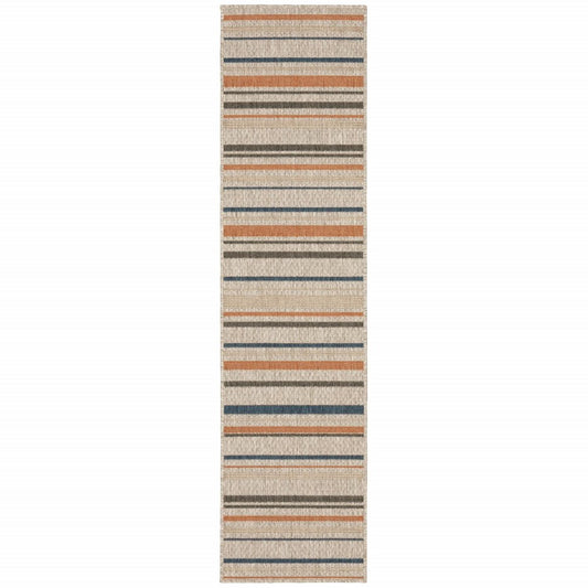 8' Blue And Gray Striped Indoor Outdoor Area Rug