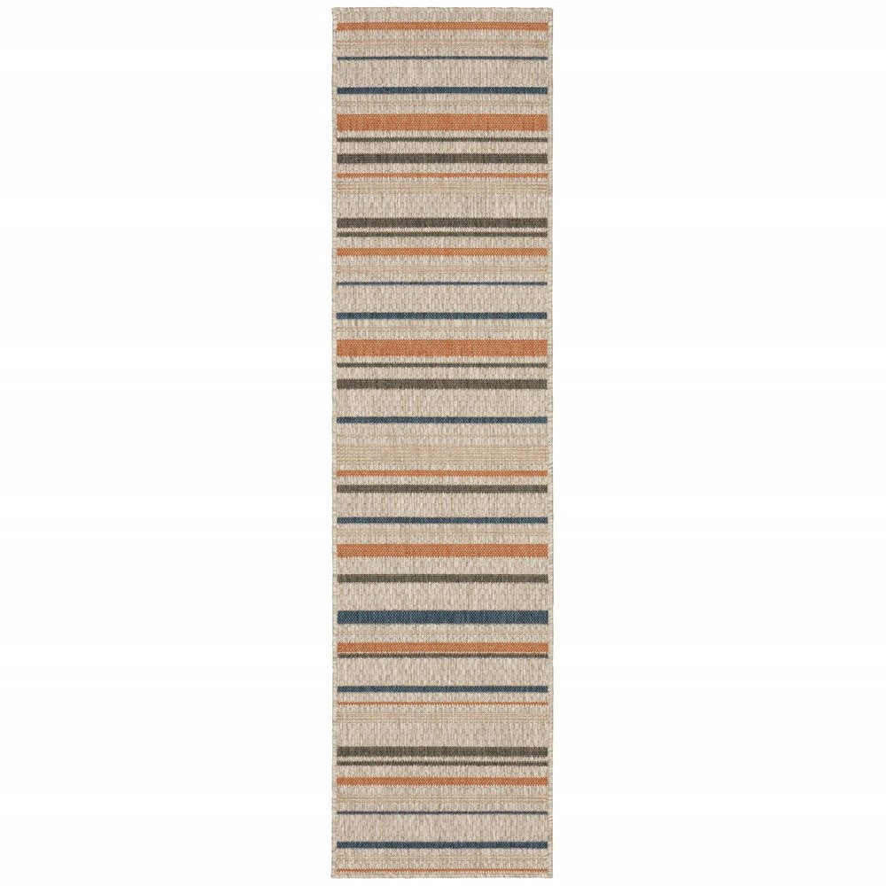 5' X 7' Blue And Gray Striped Indoor Outdoor Area Rug