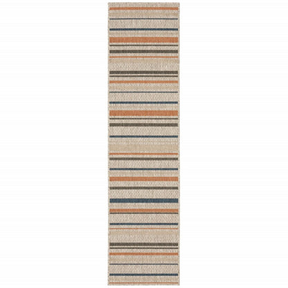 5' X 7' Blue And Gray Striped Indoor Outdoor Area Rug