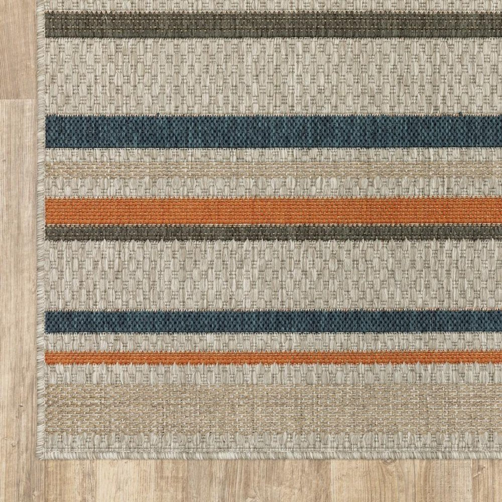 3' X 5' Blue And Gray Striped Indoor Outdoor Area Rug