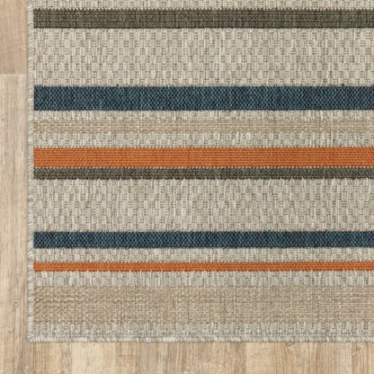 3' X 5' Blue And Gray Striped Indoor Outdoor Area Rug