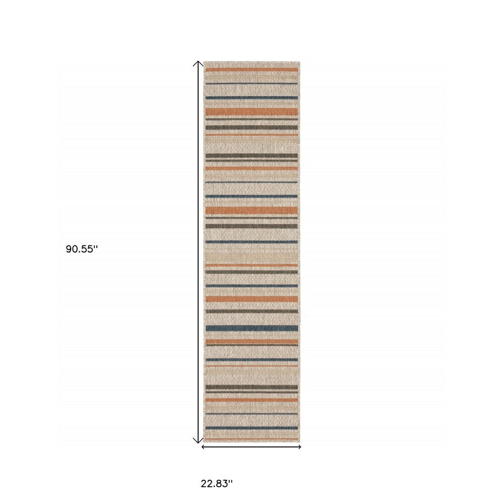 7' X 9' Blue And Gray Striped Indoor Outdoor Area Rug