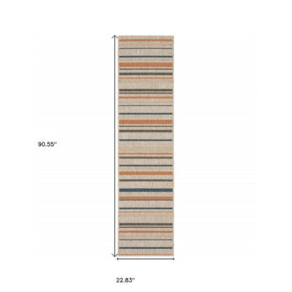 7' X 9' Blue And Gray Striped Indoor Outdoor Area Rug