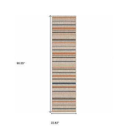 3' X 5' Blue And Gray Striped Indoor Outdoor Area Rug