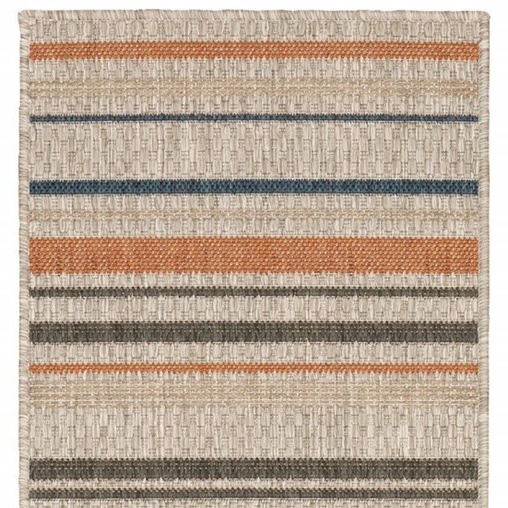 7' X 9' Blue And Gray Striped Indoor Outdoor Area Rug