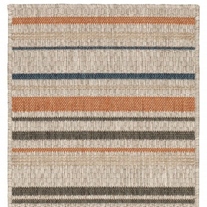 7' X 9' Blue And Gray Striped Indoor Outdoor Area Rug