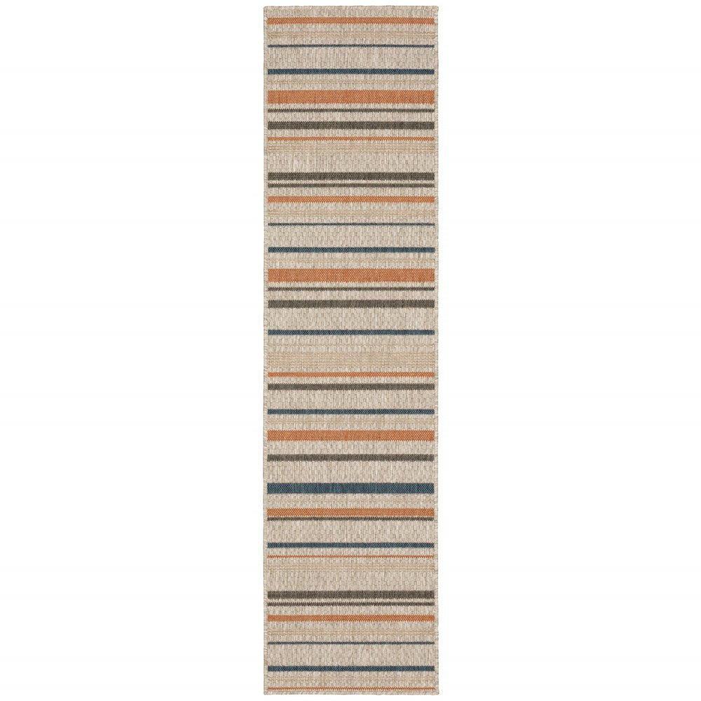 7' X 9' Blue And Gray Striped Indoor Outdoor Area Rug