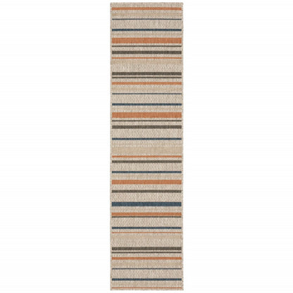 7' X 9' Blue And Gray Striped Indoor Outdoor Area Rug