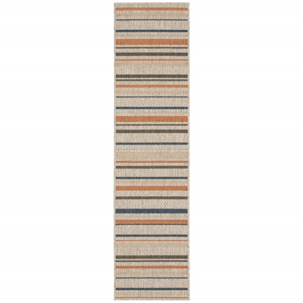 5' X 7' Blue And Gray Striped Indoor Outdoor Area Rug