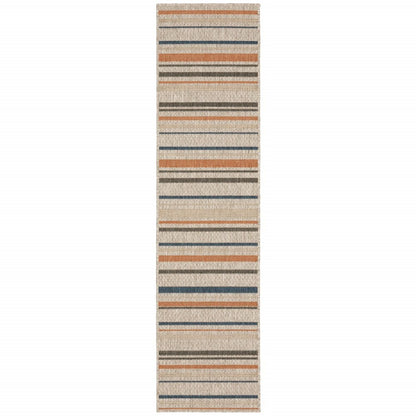 5' X 7' Blue And Gray Striped Indoor Outdoor Area Rug
