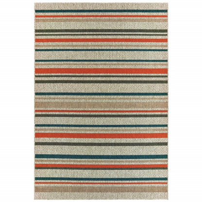 7' X 9' Blue And Gray Striped Indoor Outdoor Area Rug