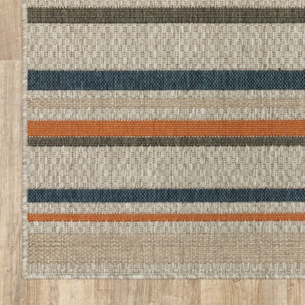 7' X 9' Blue And Gray Striped Indoor Outdoor Area Rug