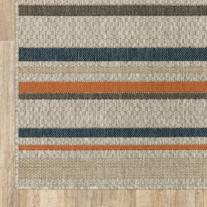 7' X 9' Blue And Gray Striped Indoor Outdoor Area Rug