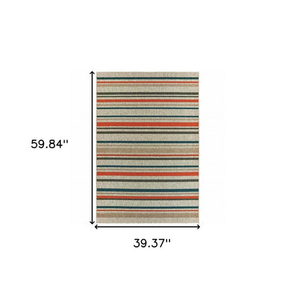 5' X 7' Blue And Gray Striped Indoor Outdoor Area Rug