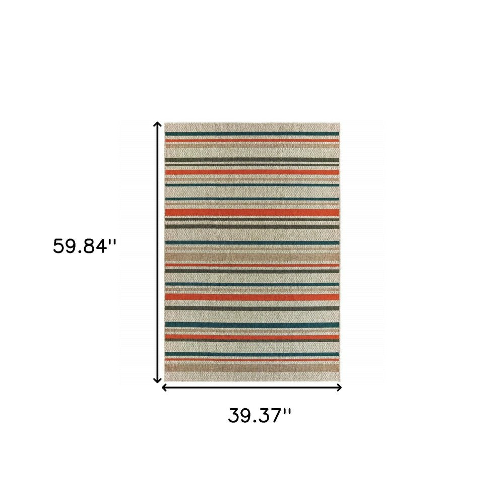 7' X 9' Blue And Gray Striped Indoor Outdoor Area Rug