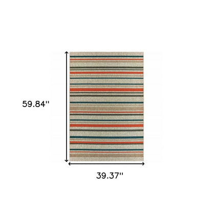 7' X 9' Blue And Gray Striped Indoor Outdoor Area Rug