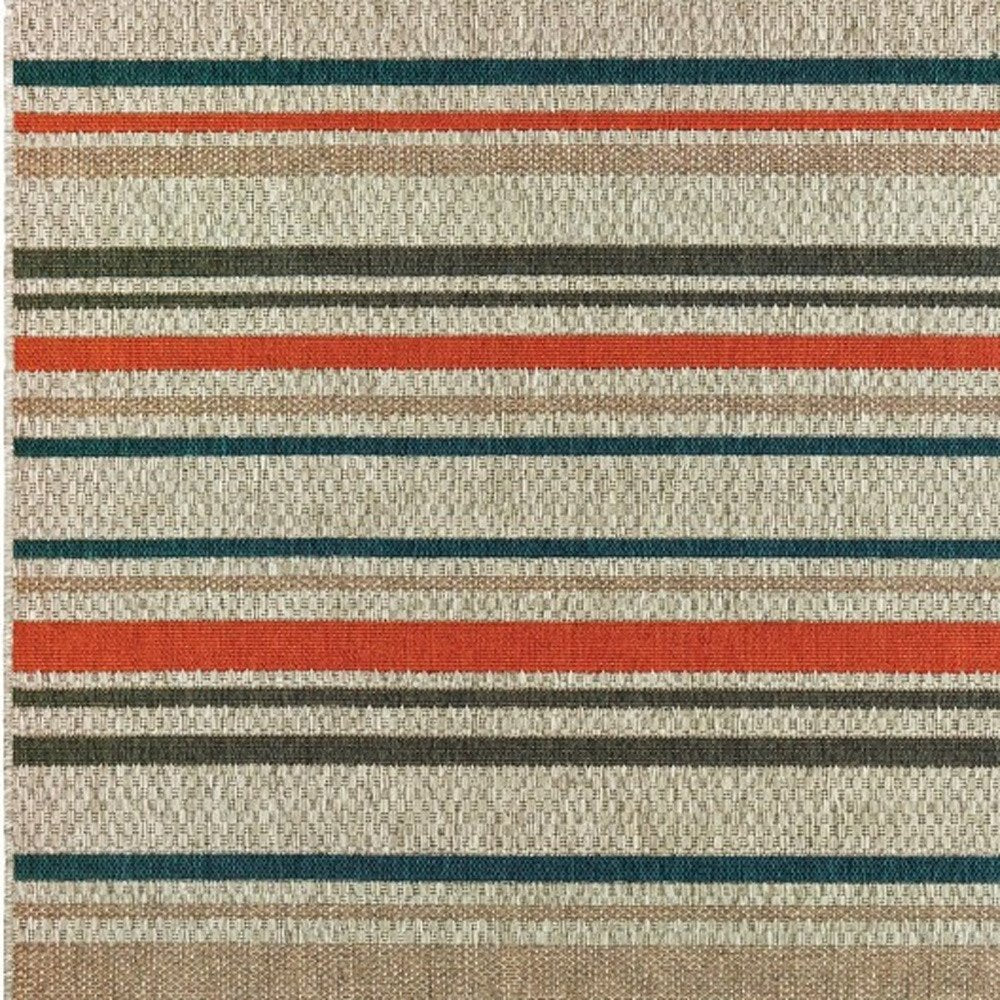 7' X 9' Blue And Gray Striped Indoor Outdoor Area Rug