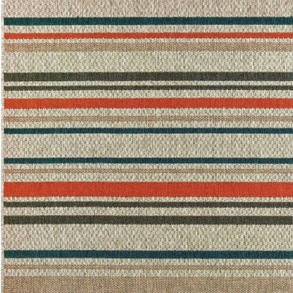 7' X 9' Blue And Gray Striped Indoor Outdoor Area Rug