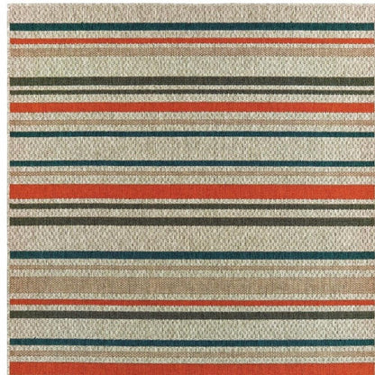 5' X 7' Blue And Gray Striped Indoor Outdoor Area Rug