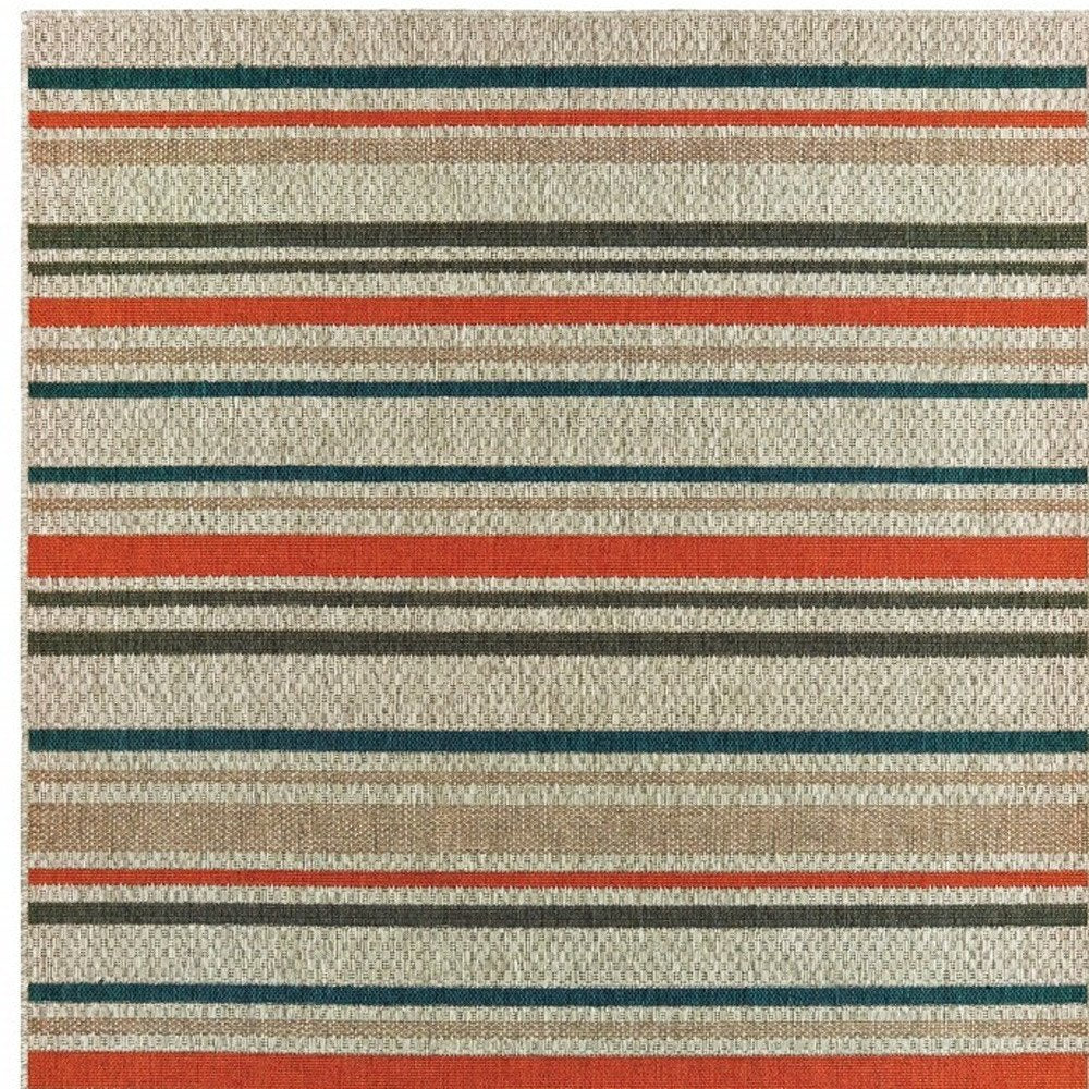 7' X 9' Blue And Gray Striped Indoor Outdoor Area Rug