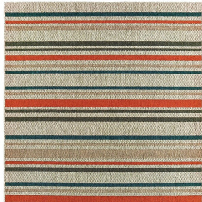 7' X 9' Blue And Gray Striped Indoor Outdoor Area Rug