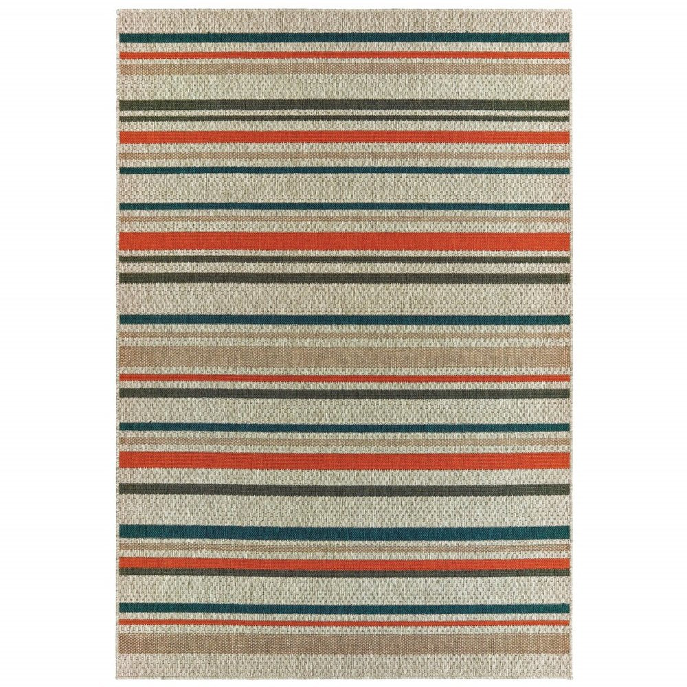 7' X 9' Blue And Gray Striped Indoor Outdoor Area Rug