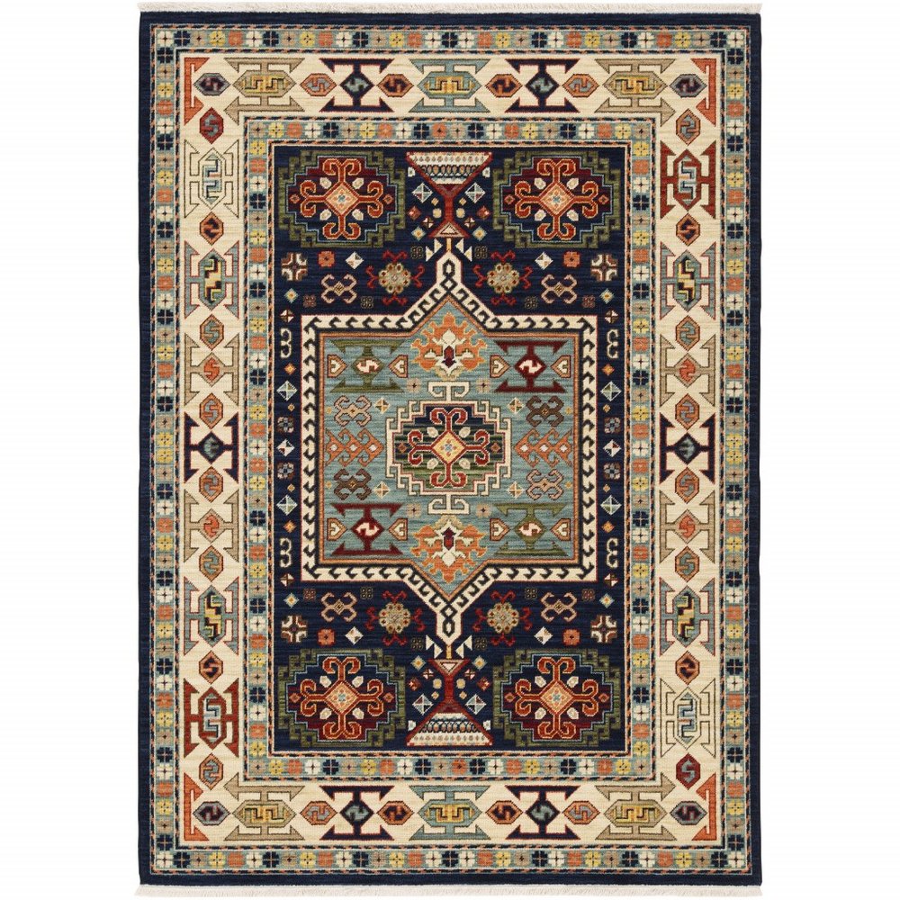 6' Blue And Ivory Wool Handmade Runner Rug