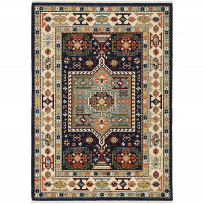 6' Blue And Ivory Wool Handmade Runner Rug