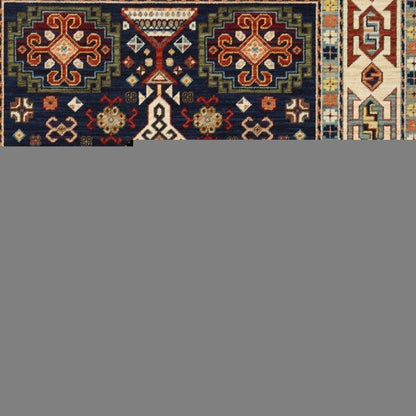 6' Blue And Ivory Wool Handmade Runner Rug