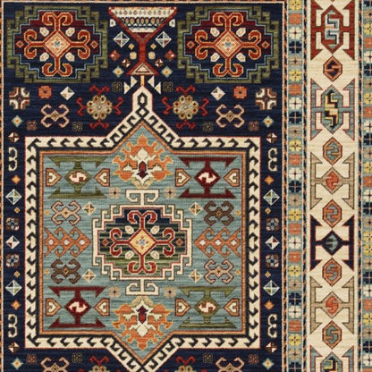 6' Blue And Ivory Wool Handmade Runner Rug