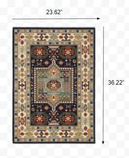 6' Blue Ivory Machine Woven Medallion Indoor Runner Rug