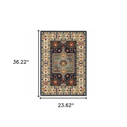 6' Blue And Ivory Wool Handmade Runner Rug