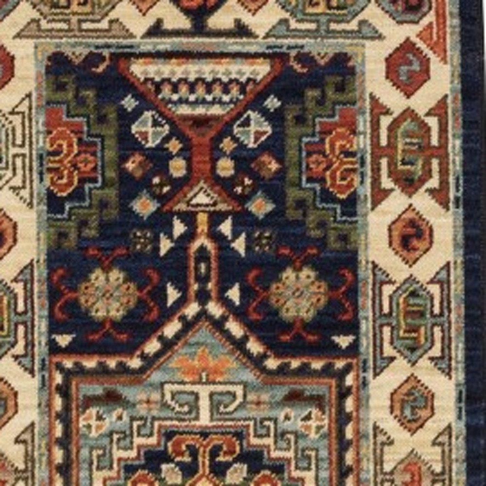 6' Blue And Ivory Wool Handmade Runner Rug