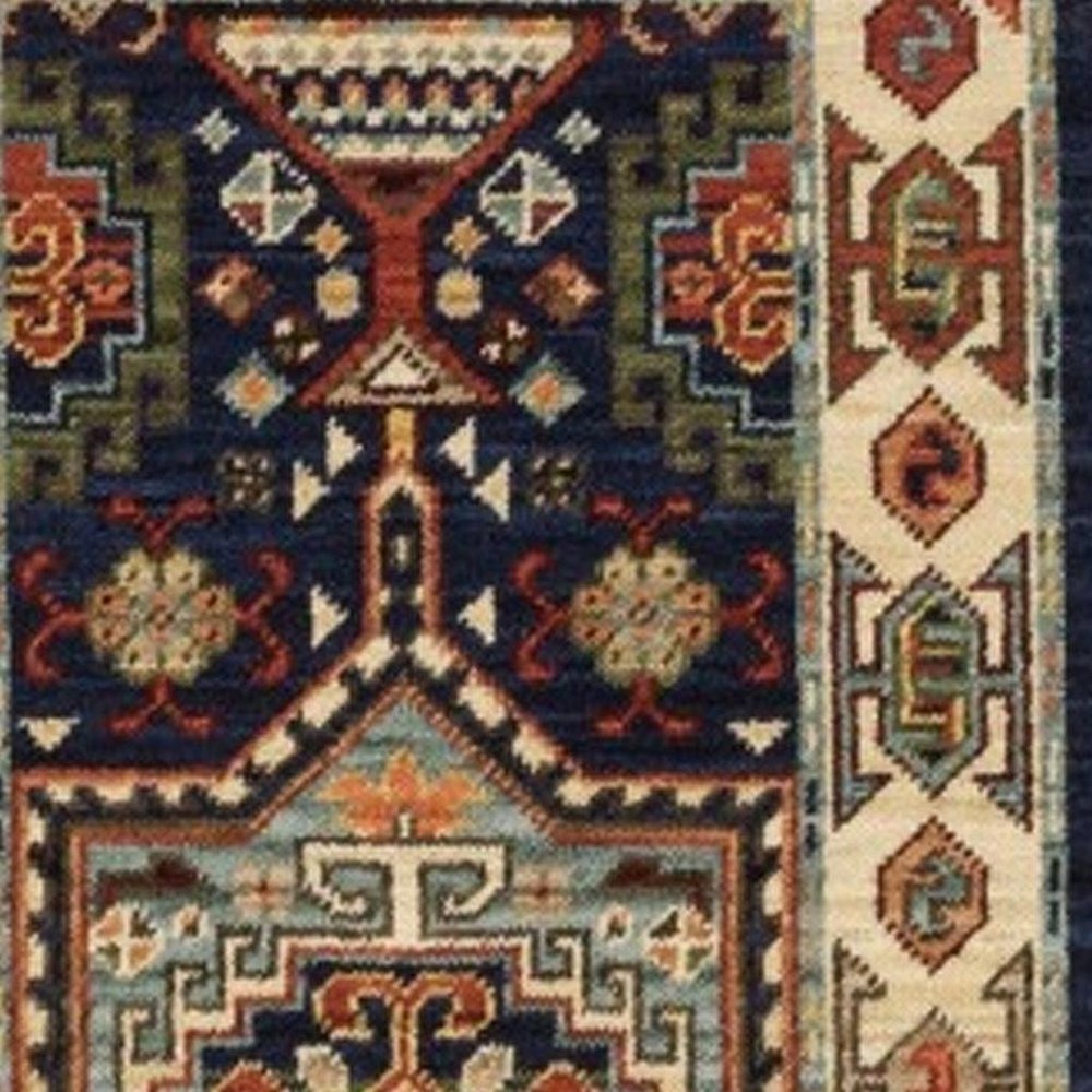 2' X 3' Blue Ivory Machine Woven Medallion Indoor Area Rug
