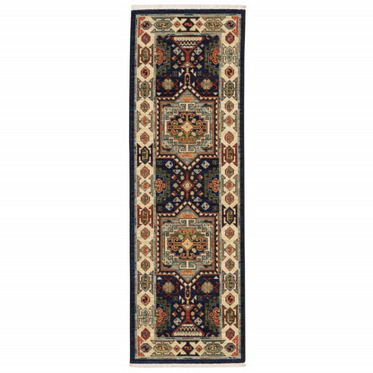 10' X 13' Blue And Ivory Medallion Area Rug