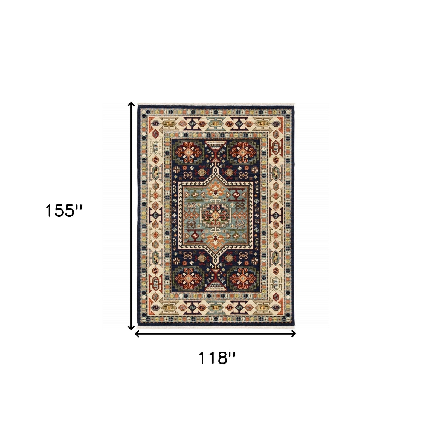 6' Blue Ivory Machine Woven Medallion Indoor Runner Rug