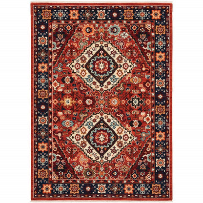 12' Blue And Red Wool Handmade Runner Rug