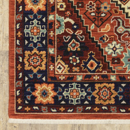 12' Blue And Red Wool Handmade Runner Rug