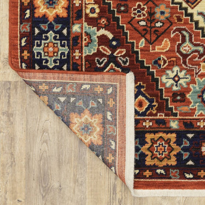 12' Blue And Red Wool Handmade Runner Rug