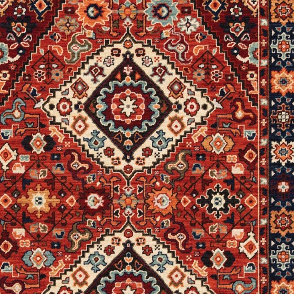 12' Blue And Red Wool Handmade Runner Rug